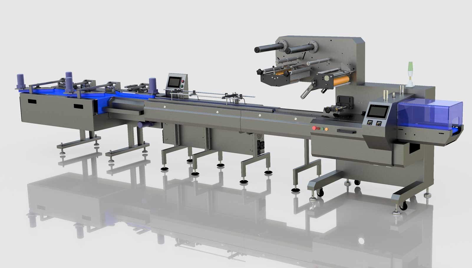 Image showcasing BESSEN's flow wrappers, advanced machinery designed for efficient and precise wrapping of products in various industries.